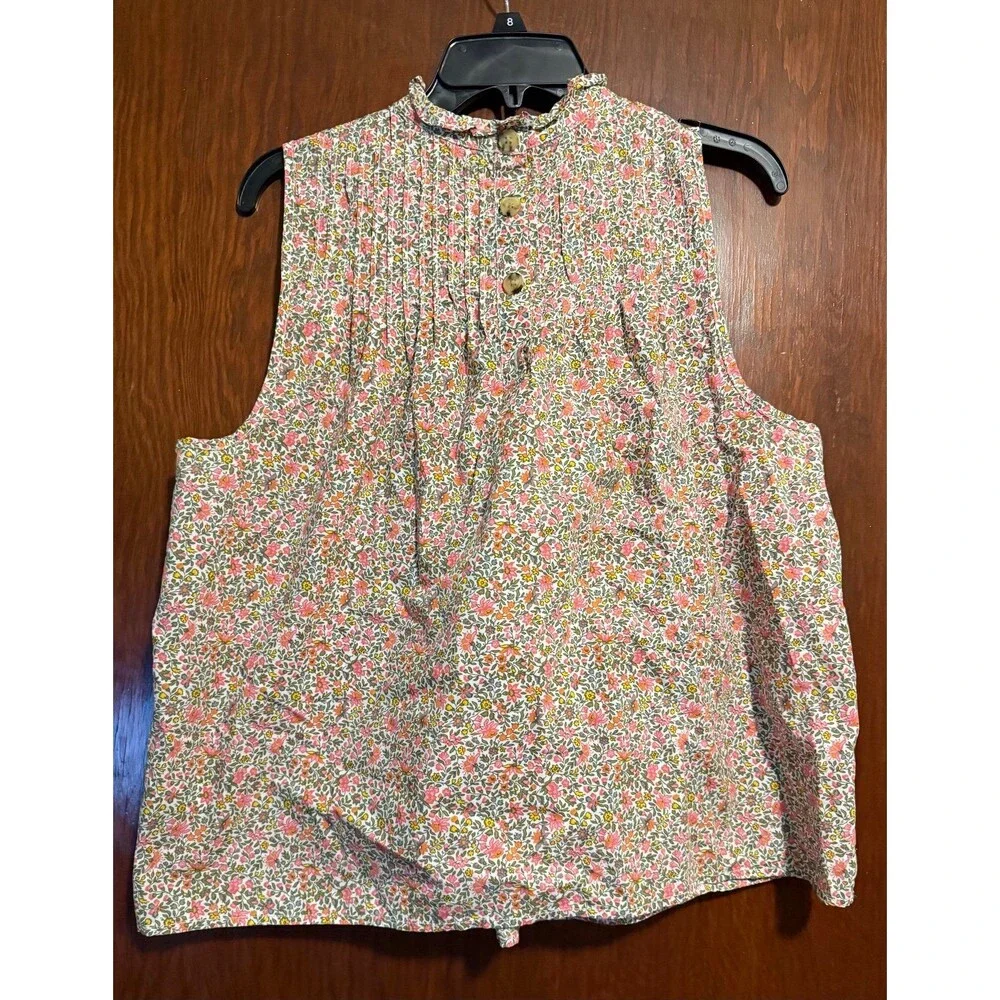 J Crew Pintuck Cotton Poplin Top in Scattered Blooms size XL